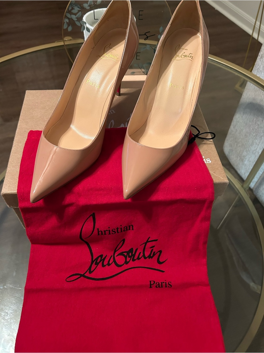Christian Louboutin Nude Patent Pointed-Toe Pumps